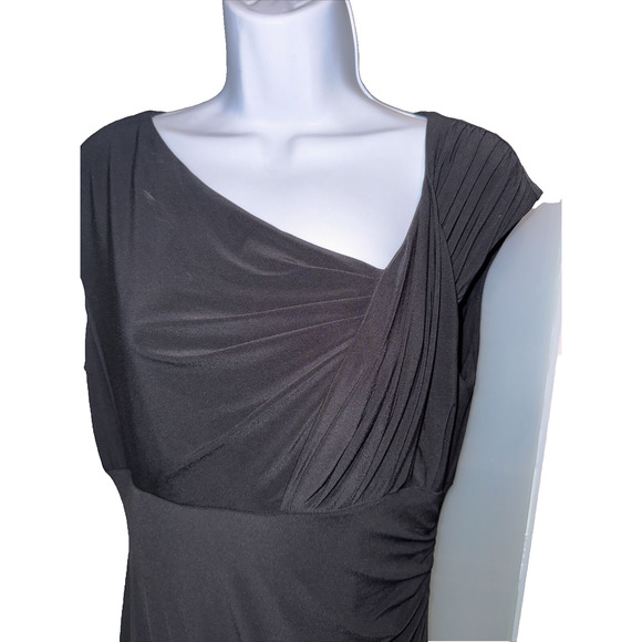Lauren Dress Women's Sz 10 Black Cap Sleeve Ruched Asymetric Neck Stretch Jersey - Picture 7 of 10